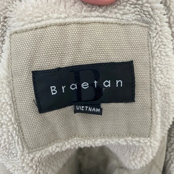 Vtg Y2K Braetan Tan Utility Gorpcore Sherpa Trim Barn Chore Coat Canvas Jacket M - Picture 10 of 12